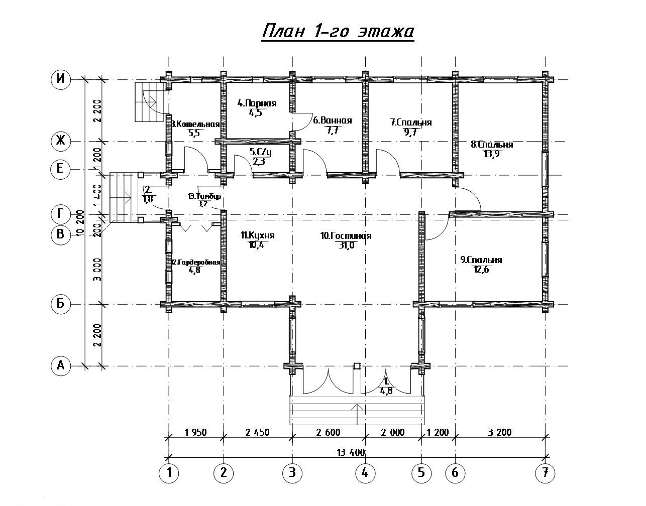 план первого этажа дома из бруса