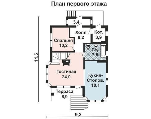 План первого этажа дома из бруса