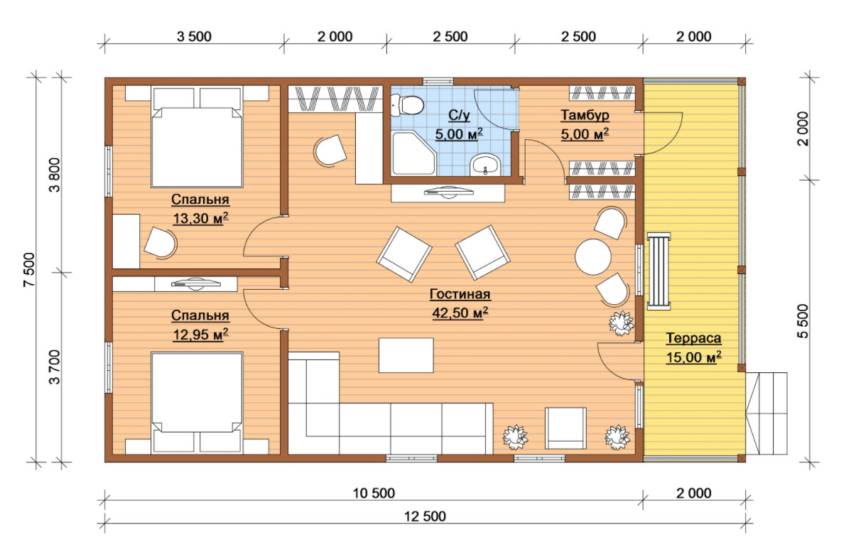 план первого этажа каркасного дома