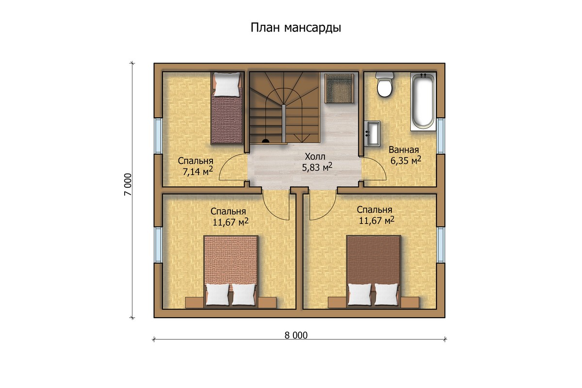 план второго этажа каркасного дома